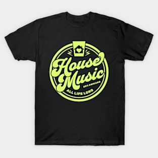 HOUSE MUSIC  - Circle Heart House Logo (Lime) T-Shirt
